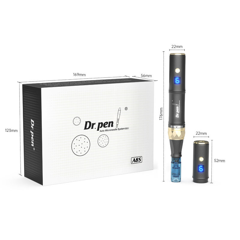 Dr. Pen A8s Schwarz Dermapen 2023 Neueste drahtlose digitale 6 Stufen für den Kopf Ziel Hautverjüngungsgerät