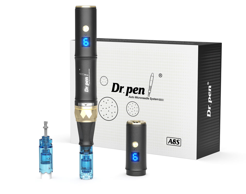 Dr. Pen A8s Schwarz Dermapen 2023 Neueste drahtlose digitale 6 Stufen für den Kopf Ziel Hautverjüngungsgerät