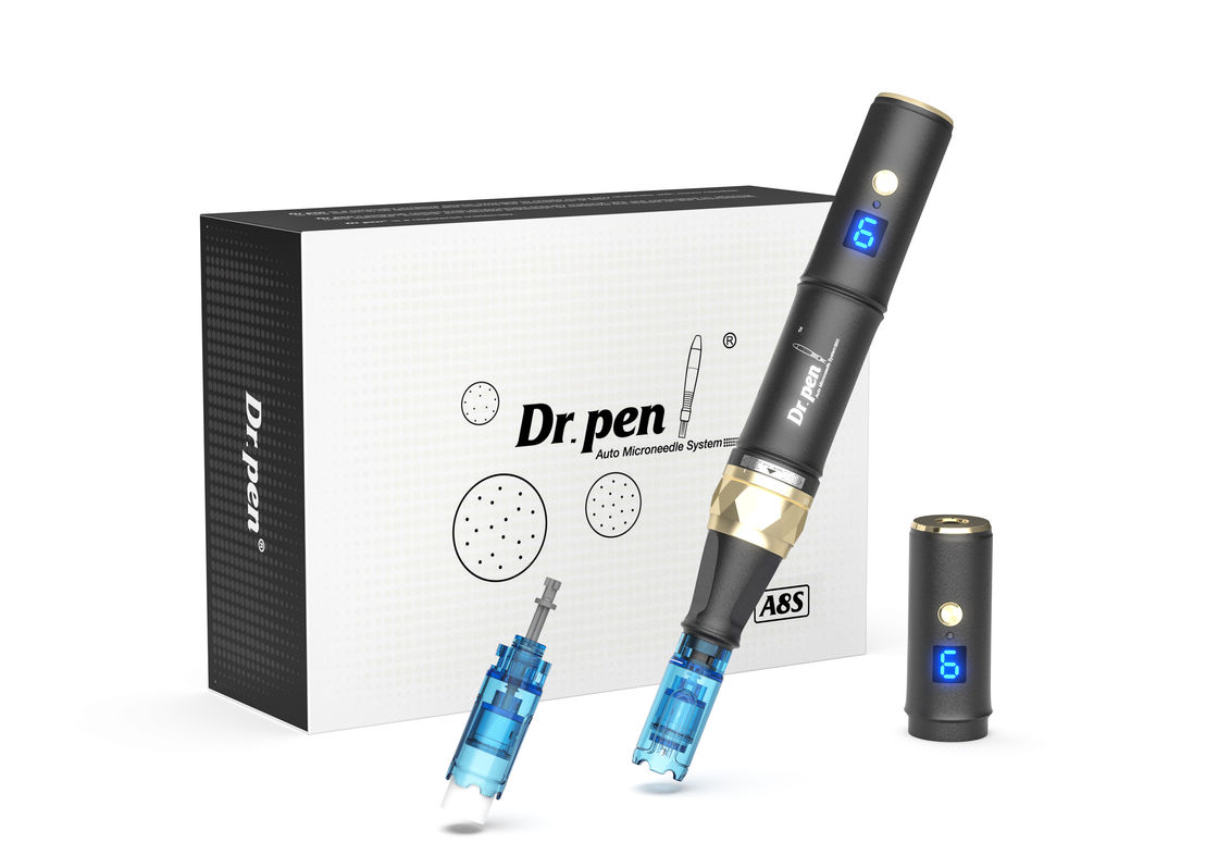 Dr. Pen A8s Schwarz Dermapen 2023 Neueste drahtlose digitale 6 Stufen für den Kopf Ziel Hautverjüngungsgerät