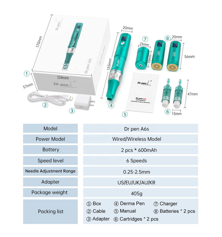 Dr Pen A6S Wireless / Wired 2 in 1 Elektrische Mikronadelvorrichtung für Schönheitspflege