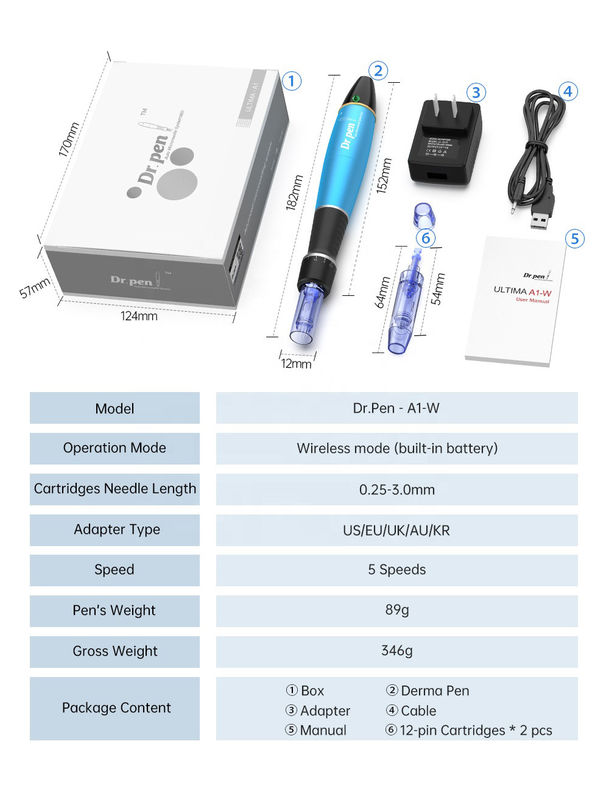 Einstellbare Nadellänge 1,0 mm Dr. Pen A1c A1w Elektrischer Dermapen zur Bleichtherapie