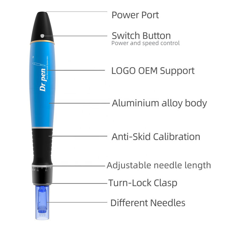 400 mAh Batterie Dr. Pen A1W Multifunktionaler elektrischer Gesichtsschreiber Leuchtstoff-Mikro-Nadel drahtloser Dermal Pen